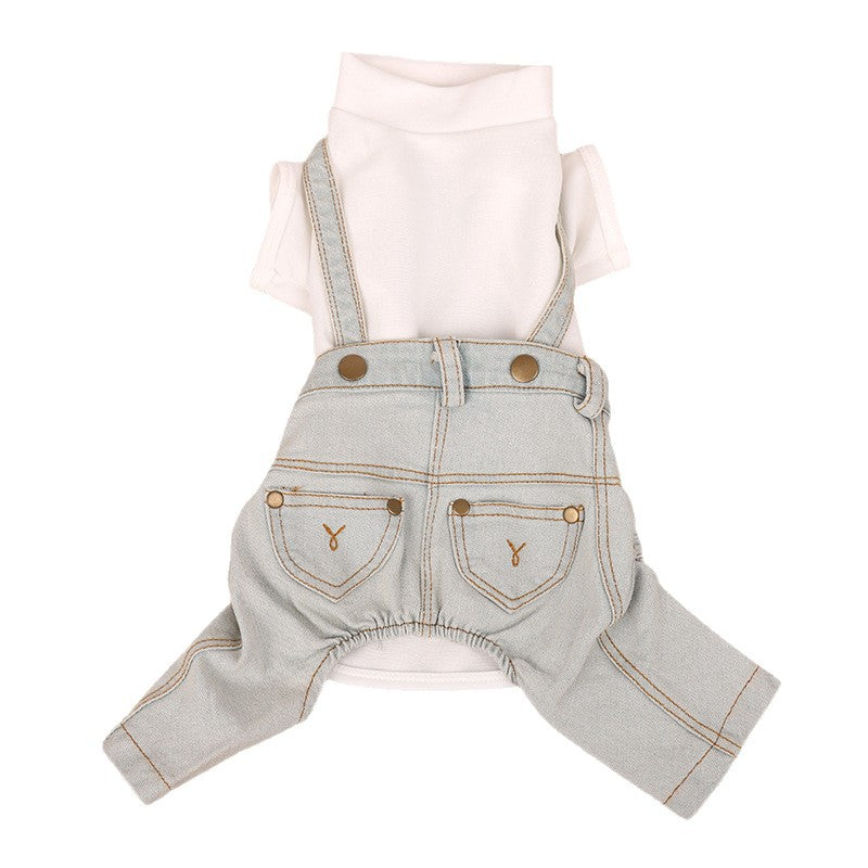 Dog Denim Style Overalls Pet Four-Leg Outfit Light Blue