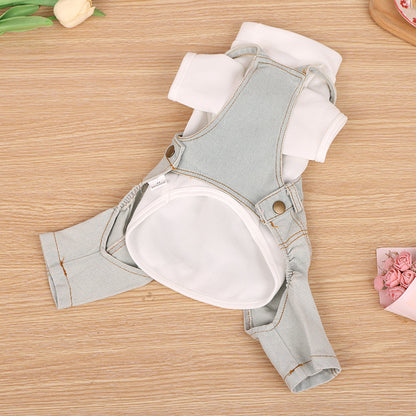 Dog Denim Style Overalls Pet Four-Leg Outfit Light Blue