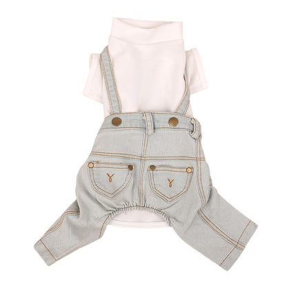 Dog Denim Style Overalls Pet Four-Leg Outfit Light Blue