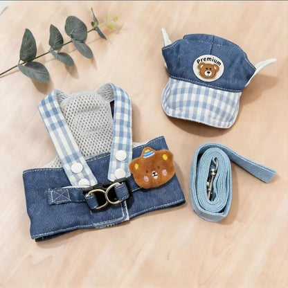 Dog Harness and Leash Set Plaid Pet Harness with Lead