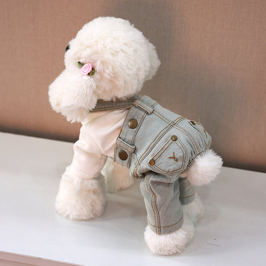 Dog Denim Style Overalls Pet Four-Leg Outfit Light Blue