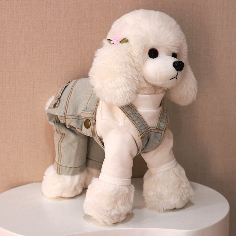 Dog Denim Style Overalls Pet Four-Leg Outfit Light Blue
