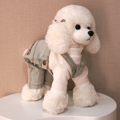 Dog Denim Style Overalls Pet Four-Leg Outfit Light Blue