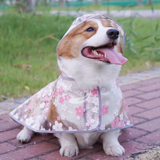 Dog Transparent Waterproof Raincoat Hooded Pet Rain Poncho